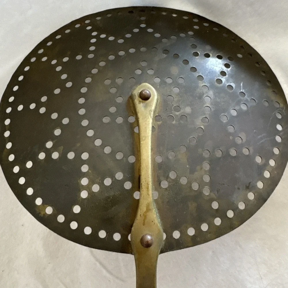 Antique Brass Skimmer Pierced Ladle with Long Handle Handmade 22
